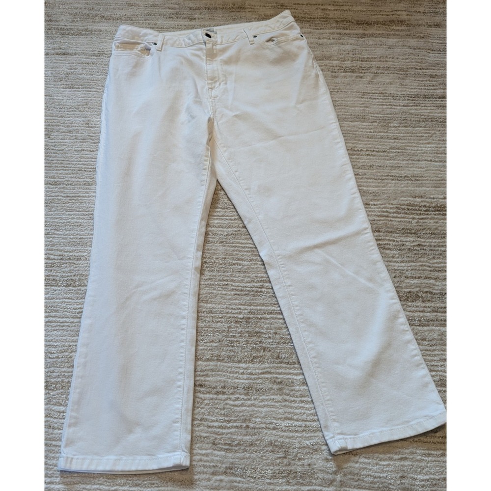 LL Bean Classic Fit Jeans Womens Sz 18 Petite White High Rise Denim Straight